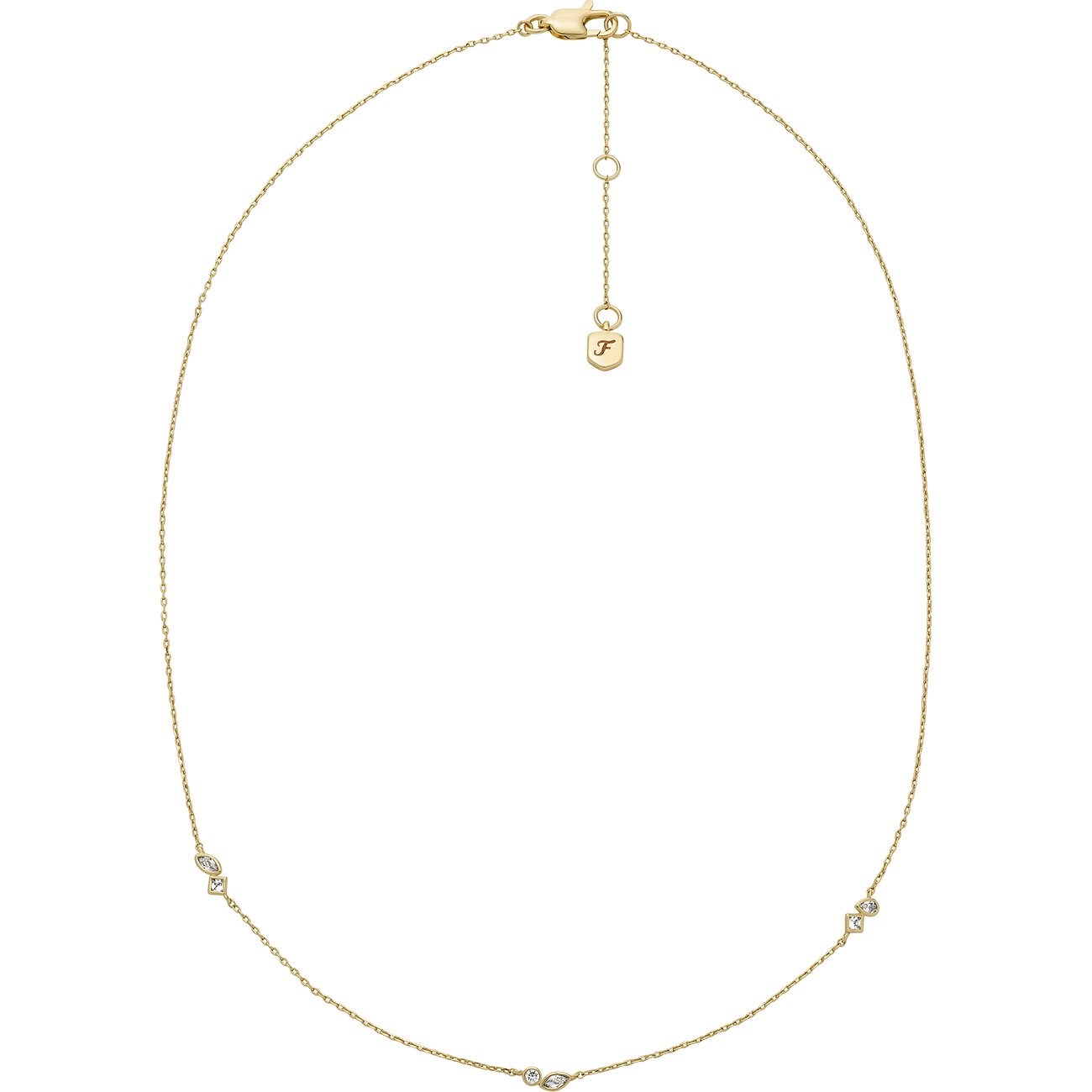 Fossil Damen-Halskette aus Metall mit Glassteinen, goldfarben.