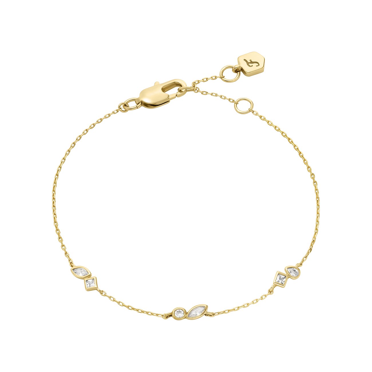 Fossil Armband aus goldfarbenem Metall mit Glassteinen.