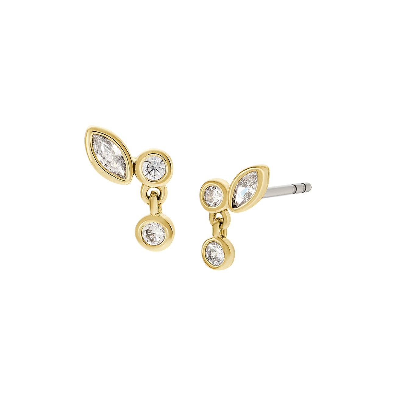 Fossil Ohrstecker aus Metall mit Glassteinen, gelbgoldfarben.