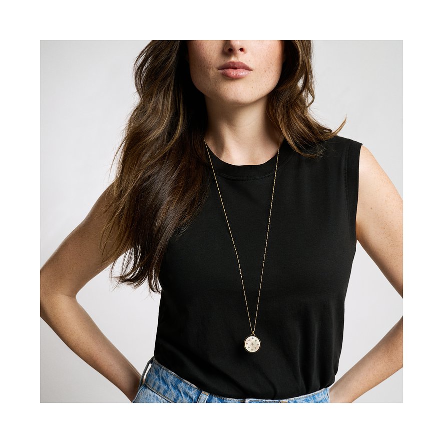 Fossil Damen-Anhänger aus Edelstahl mit Glasstein-Besatz und Sternenmuster.