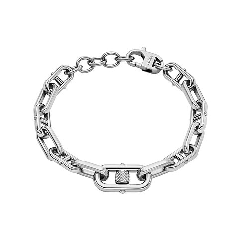 Fossil Armband aus Edelstahl mit Gliederketten-Design und Karabinerverschluss.