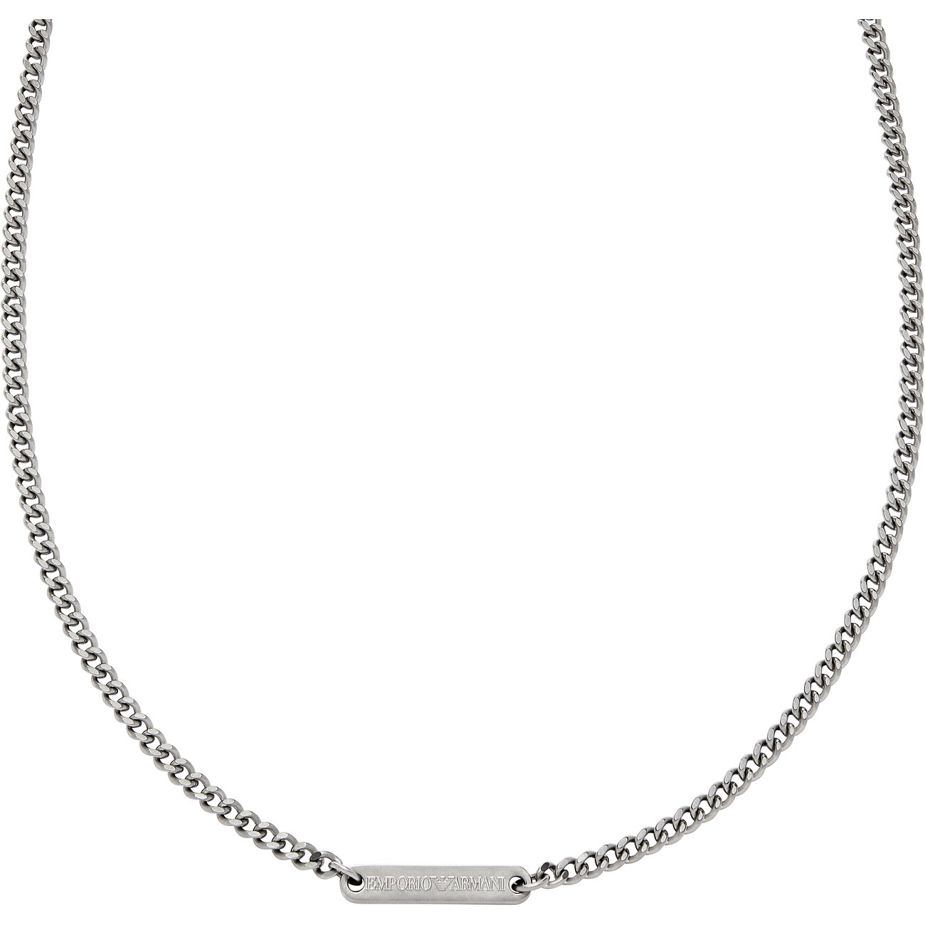 Collana Emporio Armani in acciaio inossidabile con maglie piatte e pendente con logo.