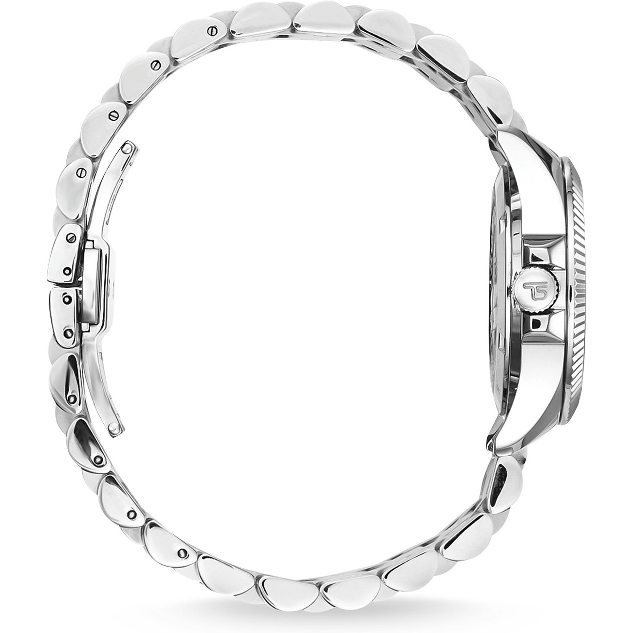 Sidovy av Thomas Sabo damklocka i rostfritt stål med glänsande armband och boett.