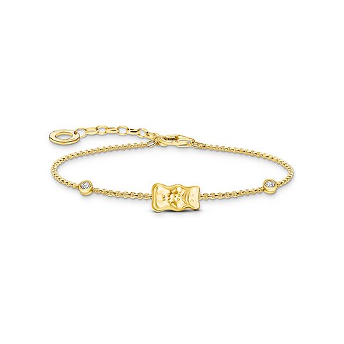 Thomas Sabo Armband aus 925er Silber mit Zirkonia, goldfarben, Bärenanhänger.