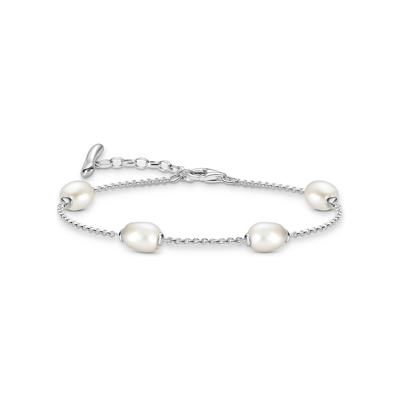 Thomas Sabo Armband aus 925er Silber mit vier ovalen Perlen und einem runden Kettenverschluss.