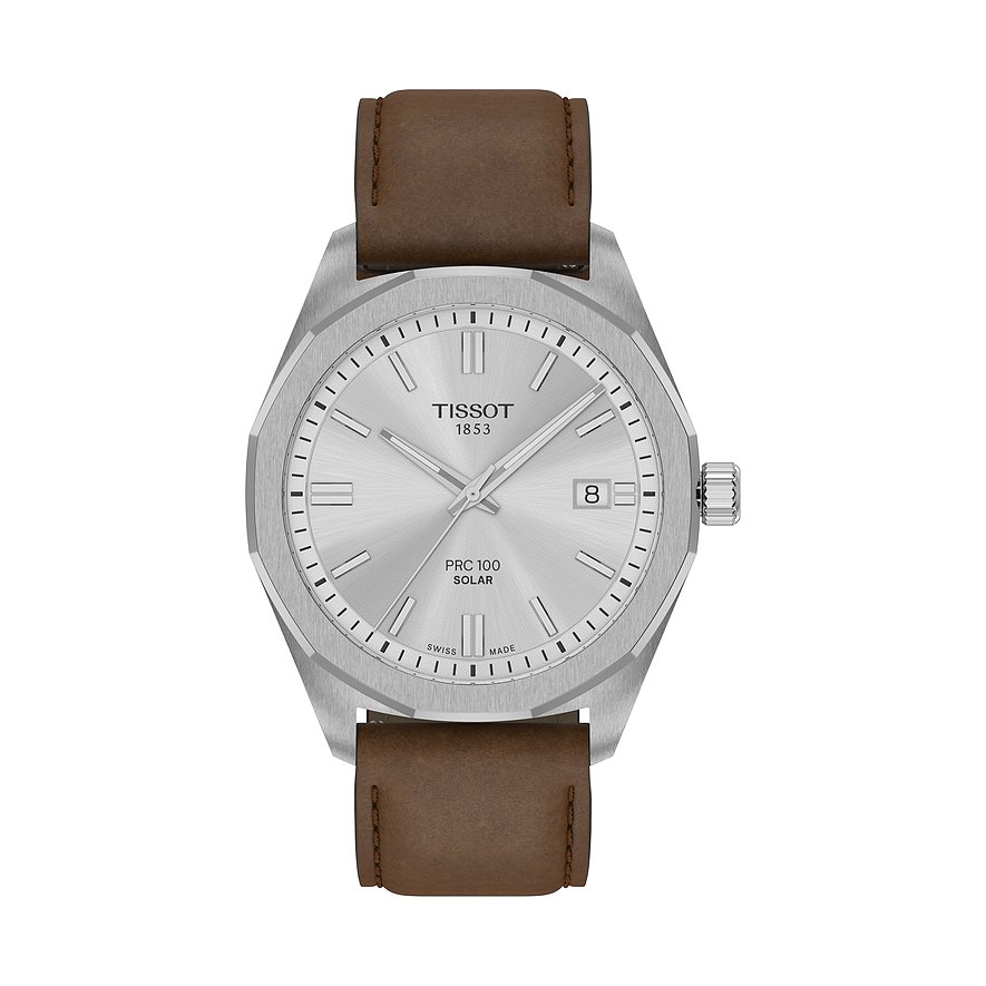 Tissot Herrenuhr PRC 100 Solar T1514221603100, Herren, Edelstahl, Armband: Leder, Solar, analog