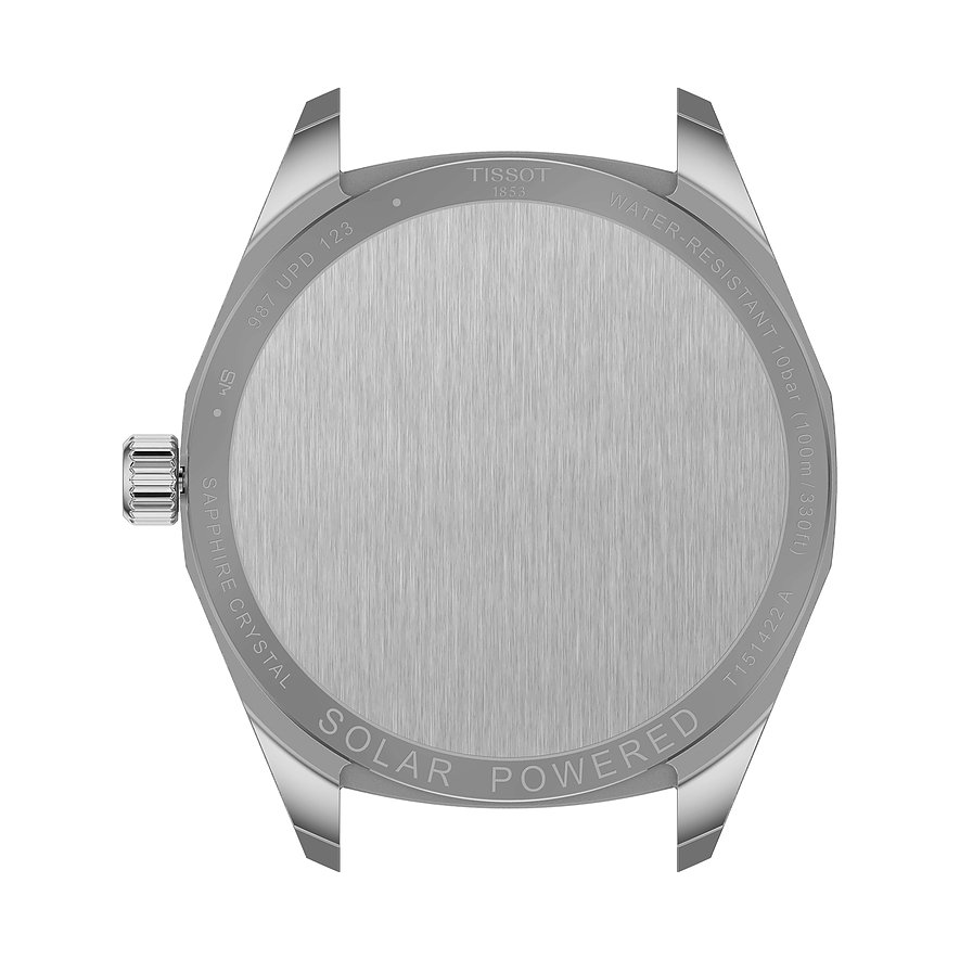 Tissot Herrenuhr mit Edelstahlgehäuse, silberfarben, analog, Solar-Powered.