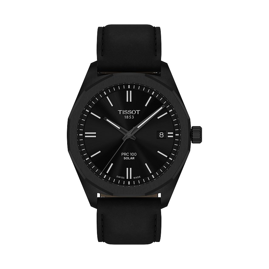 Tissot Herrenuhr PRC 100 Solar T1514223605100, Herren, Edelstahl, Armband: Leder, Solar, analog