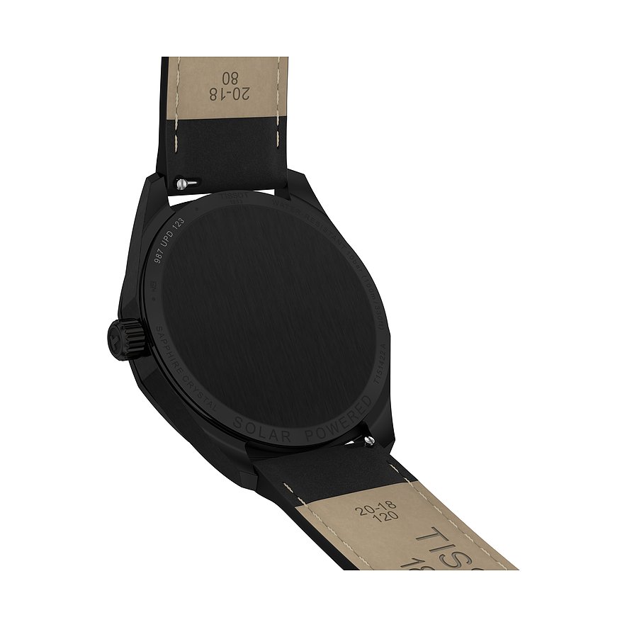 Tissot Herrenuhr mit Edelstahlgehäuse, schwarz, analog, Solar.