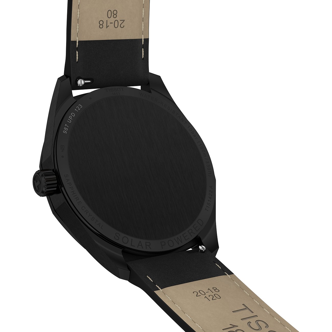 Tissot Herrenuhr mit Edelstahlgehäuse, schwarz, analog, Solar.