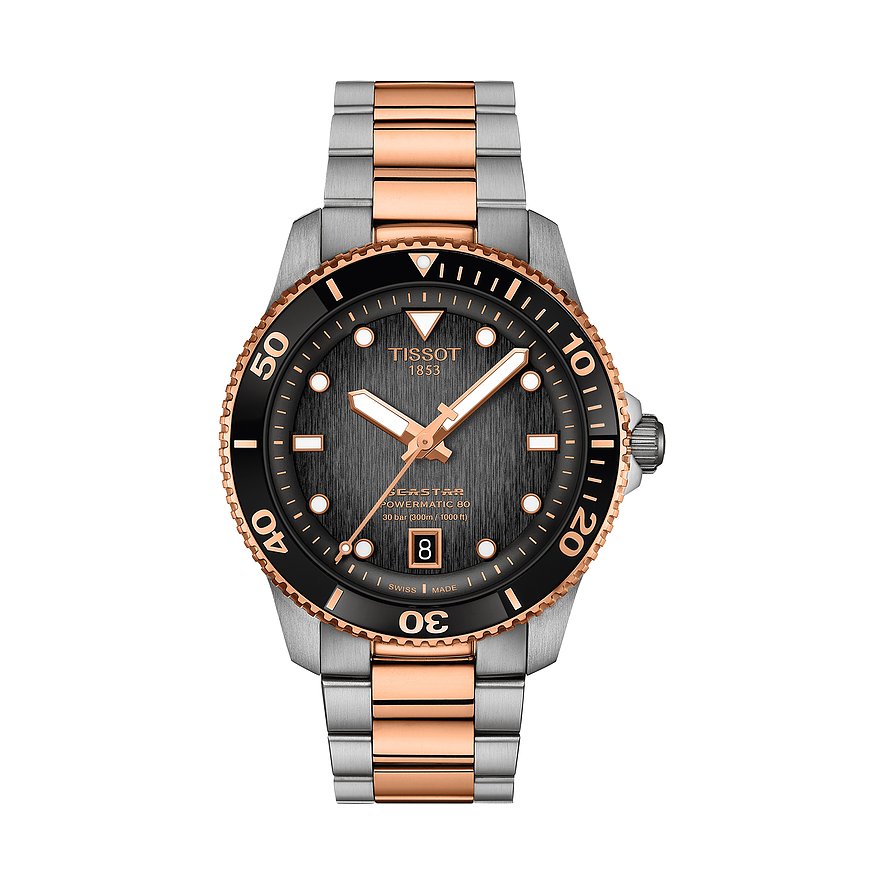 Tissot Unisexuhr Seastar 1000 Powermatic T1208072205101, Unisex, Roségold, Armband: Edelstahl, PVD beschichtet, Automatik, analog
