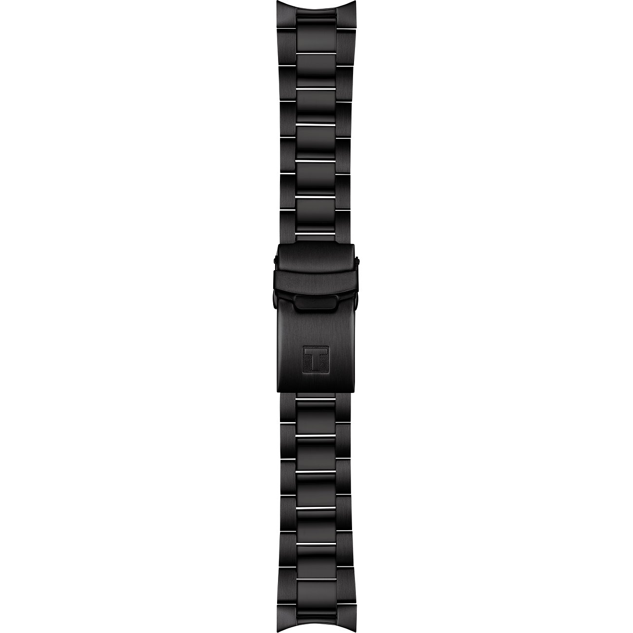 Tissot Unisexuhr mit Edelstahlgehäuse, schwarzes Armband, schwarze Lünette, analog.