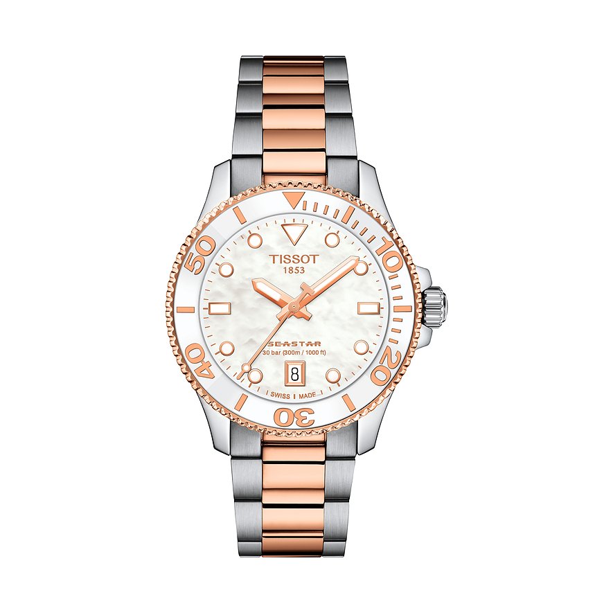 Tissot Unisexuhr Seastar 1000 T1202102211100, Unisex, Roségold, Armband: Edelstahl, PVD beschichtet, Quarz, analog