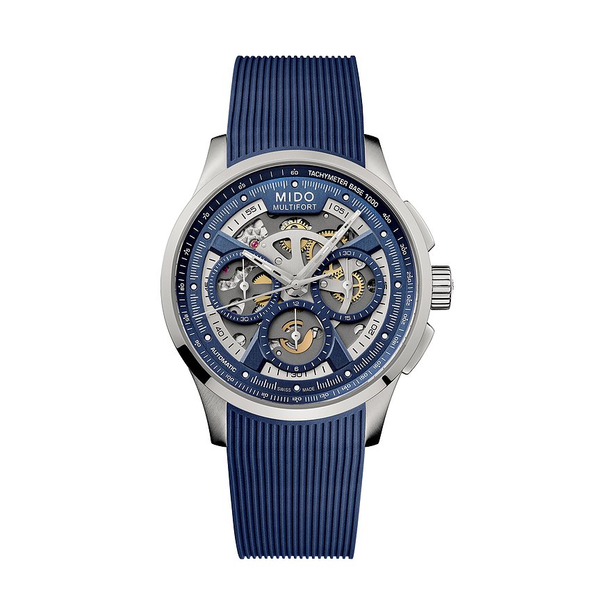 Mido Chronograph Multifort Skeleton Chronograph M0386621704000, Herren, Edelstahl, Armband: Kautschuk, Automatik, analog