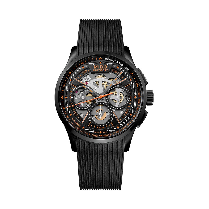 Mido Chronograph Multifort Skeleton Chronograph M0386623705000, Herren, Edelstahl, Armband: Kautschuk, Automatik, analog