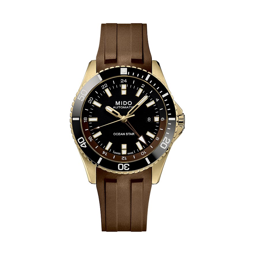 Mido Herrenuhr Ocean Star GMT M0266293729100, Herren, Edelstahl, Armband: Kautschuk, Automatik, analog