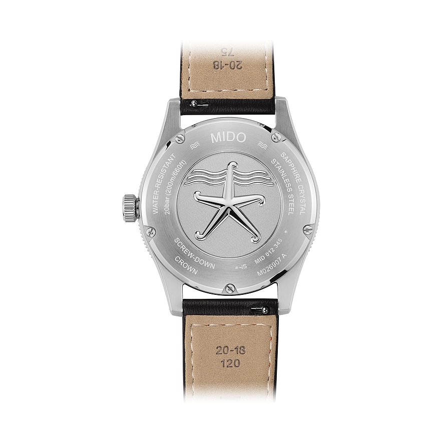 Mido Herrenuhr mit Edelstahlgehäuse und Stern-Gravur.