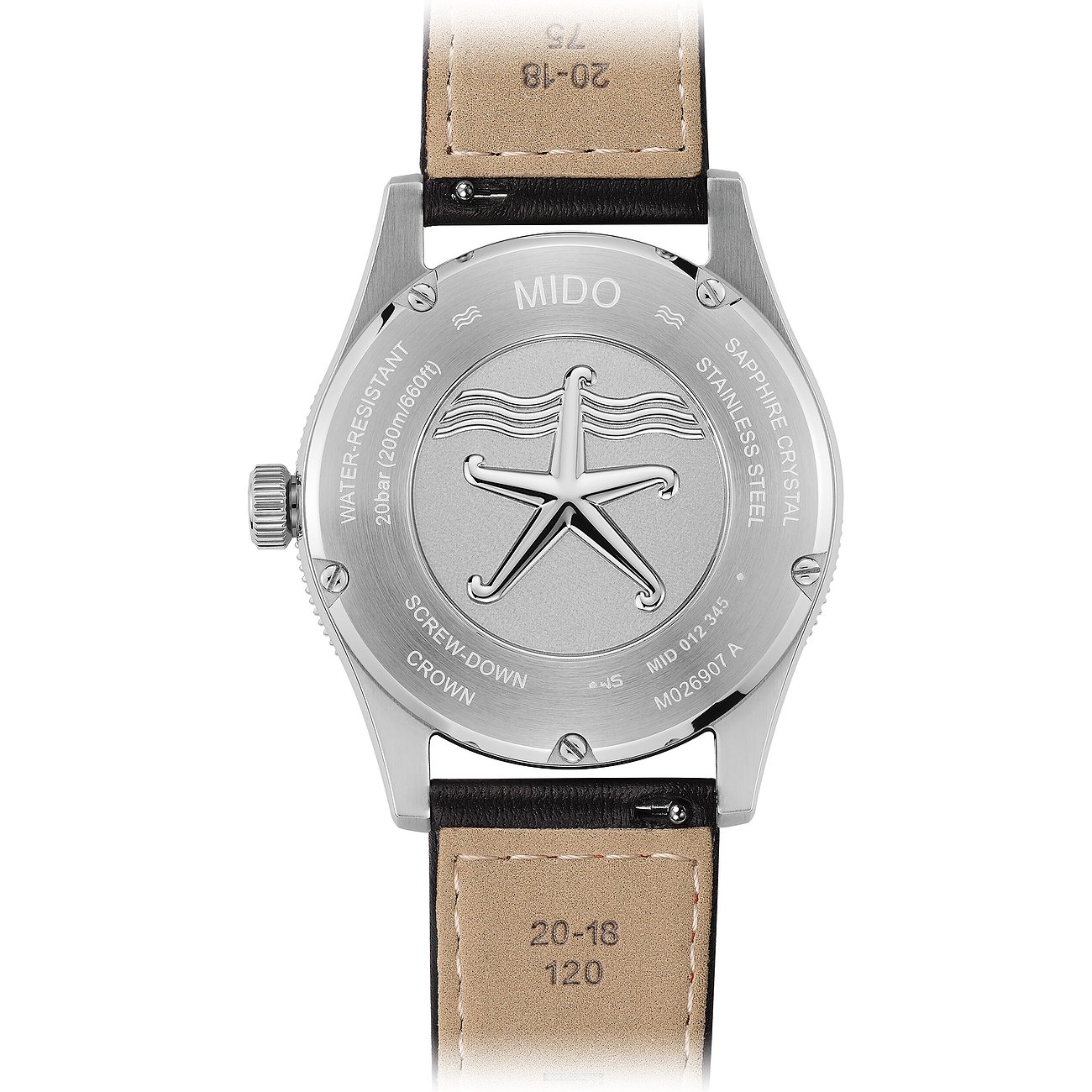 Mido Herrenuhr mit Edelstahlgehäuse und Stern-Gravur.
