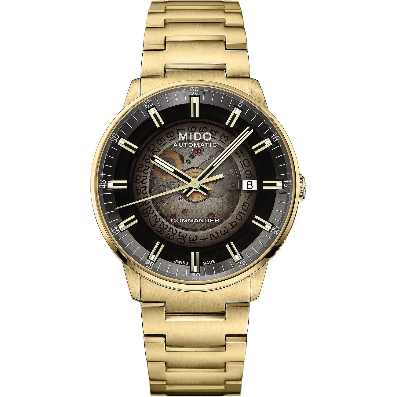 Mido Herrenuhr mit Edelstahlgehäuse, analog, mit Sichtfenster.