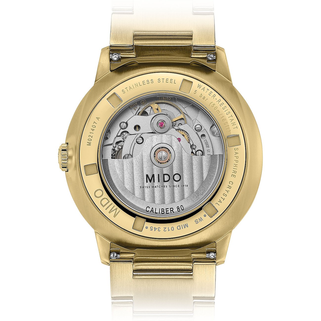 Mido Herrenuhr mit Edelstahlgehäuse, analog, mit Sichtboden und Automatikwerk.