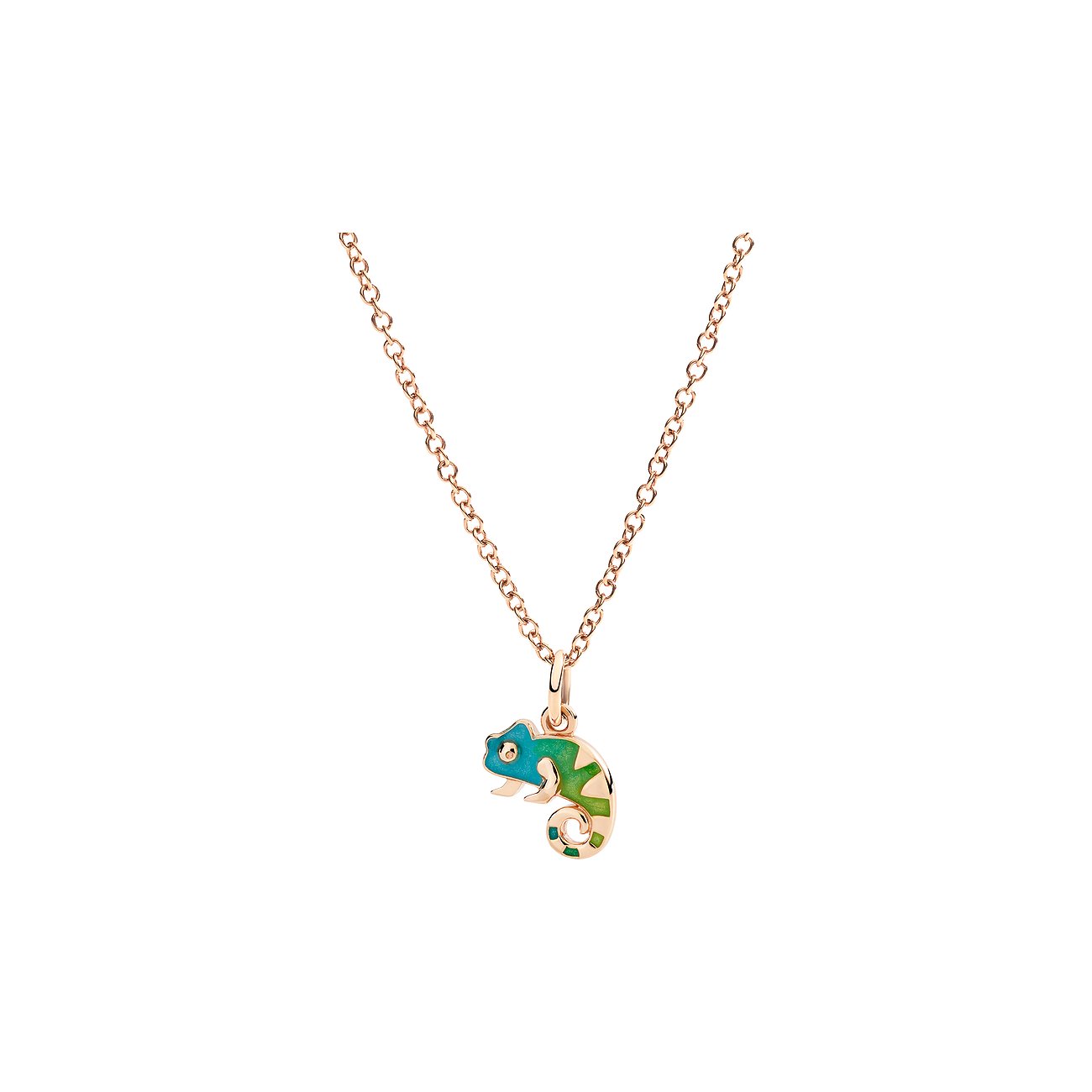 DoDo Anhänger aus 375 Roségold mit Emaille, Chamäleon-Design.