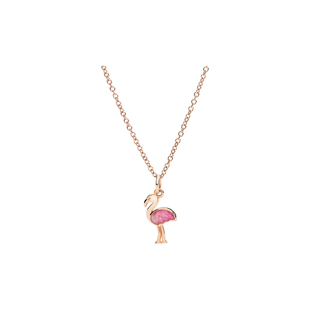 DoDo hanger van 375 roségoud met emaille, flamingo hanger.