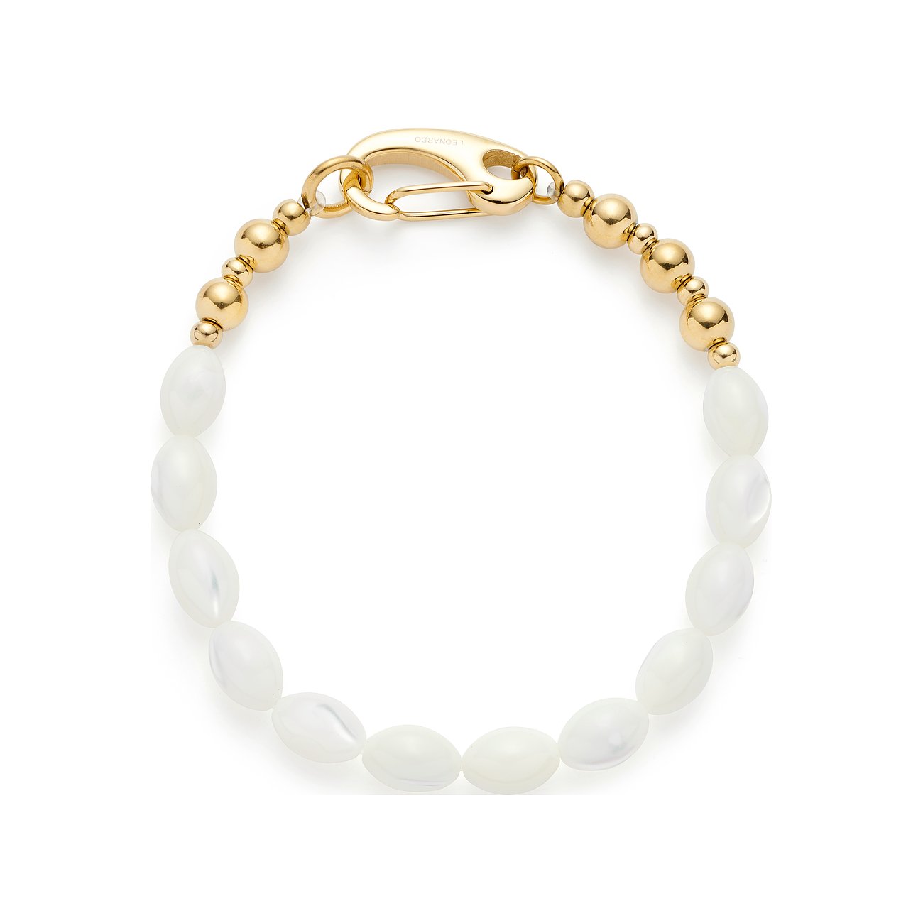 Leonardo Armband aus Edelstahl mit Perlen und goldfarbenem Verschluss.