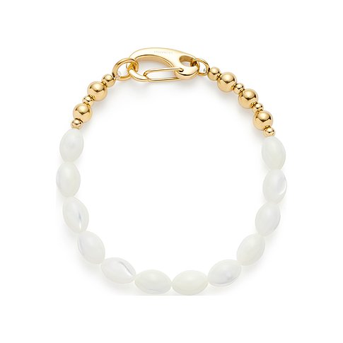 Leonardo Armband aus Edelstahl mit Perlen und goldfarbenem Verschluss.