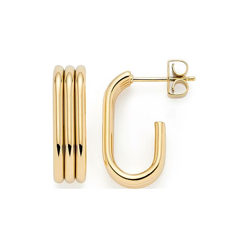 Orecchini Leonardo in acciaio inossidabile, color oro, con tre anelli.