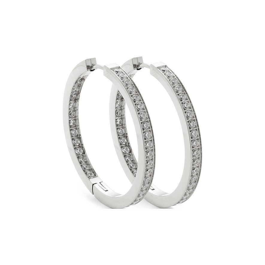 Leonardo Ohrringe aus Edelstahl mit vielen weißen Steinen.