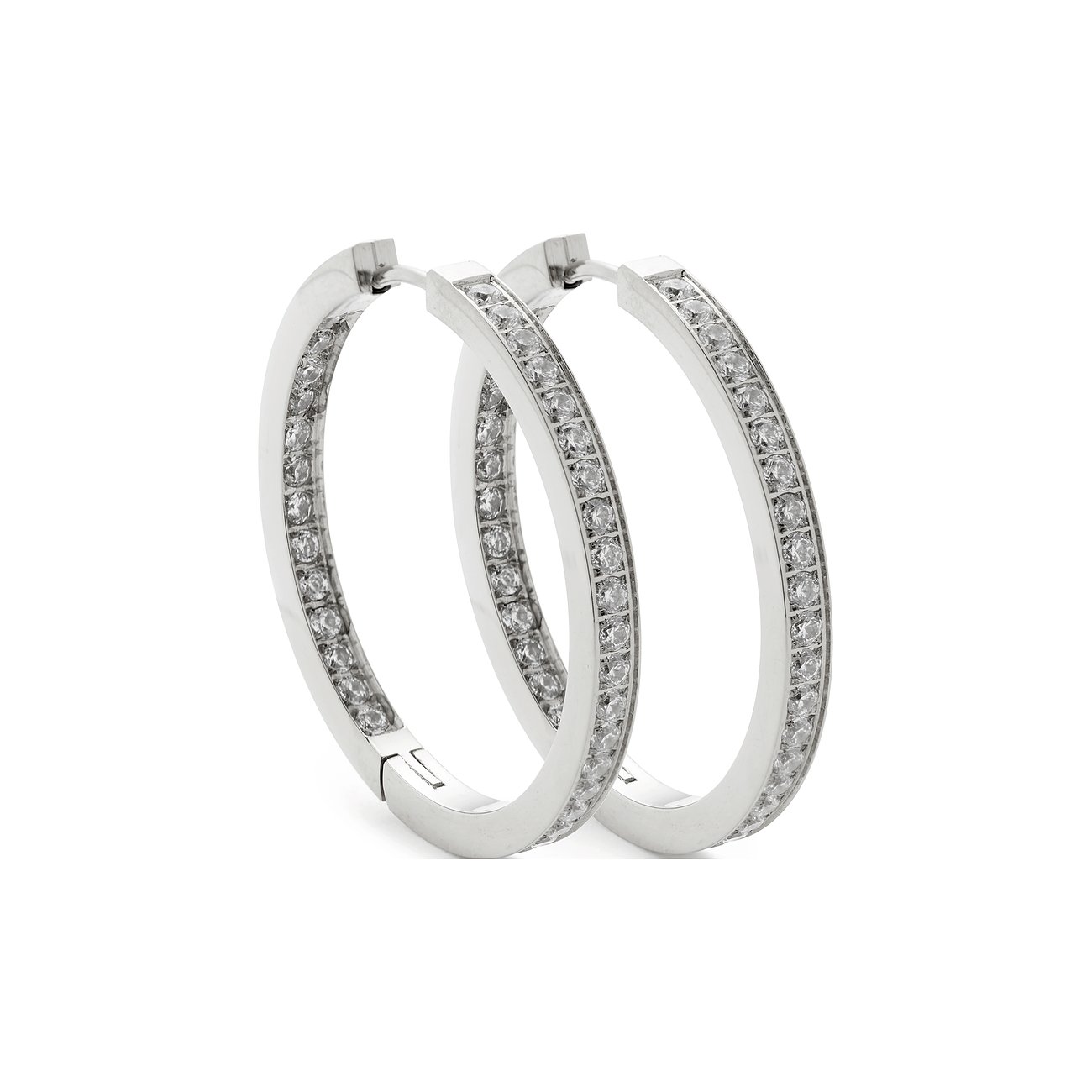 Leonardo Ohrringe aus Edelstahl mit vielen weißen Steinen.