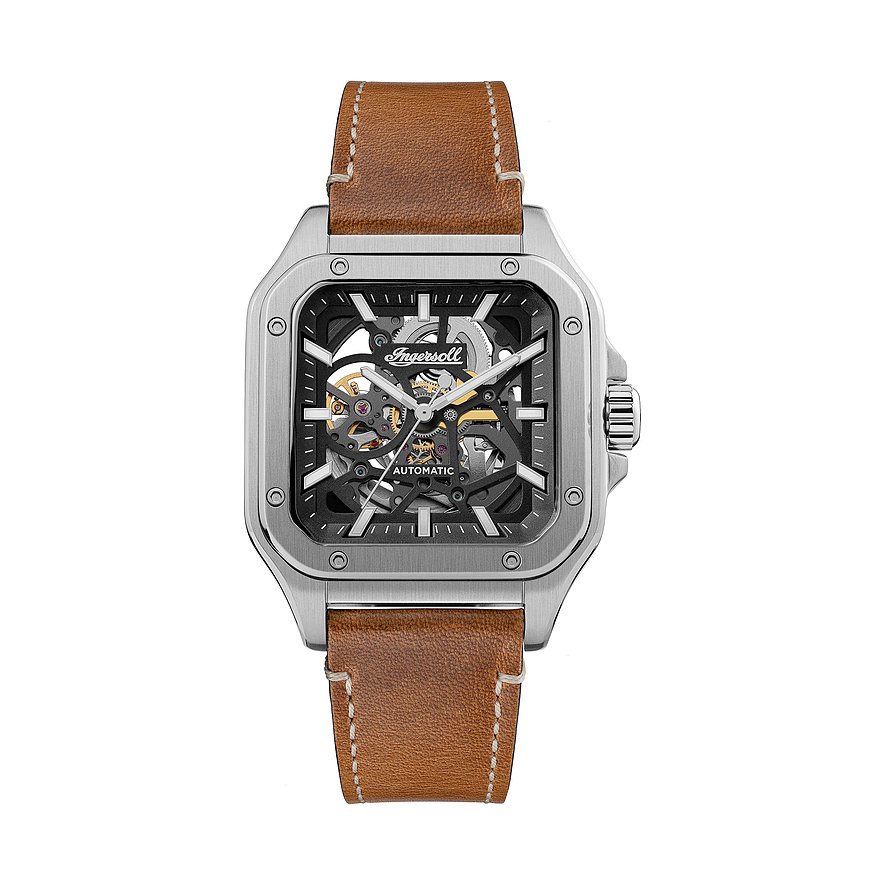 Ingersoll Herrenuhr The Ollie I14503, Herren, Edelstahl, Armband: Leder, Automatik, analog