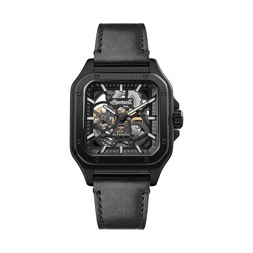 Ingersoll Herrenuhr The Ollie I14504, Herren, Edelstahl, Armband: Leder, Automatik, analog