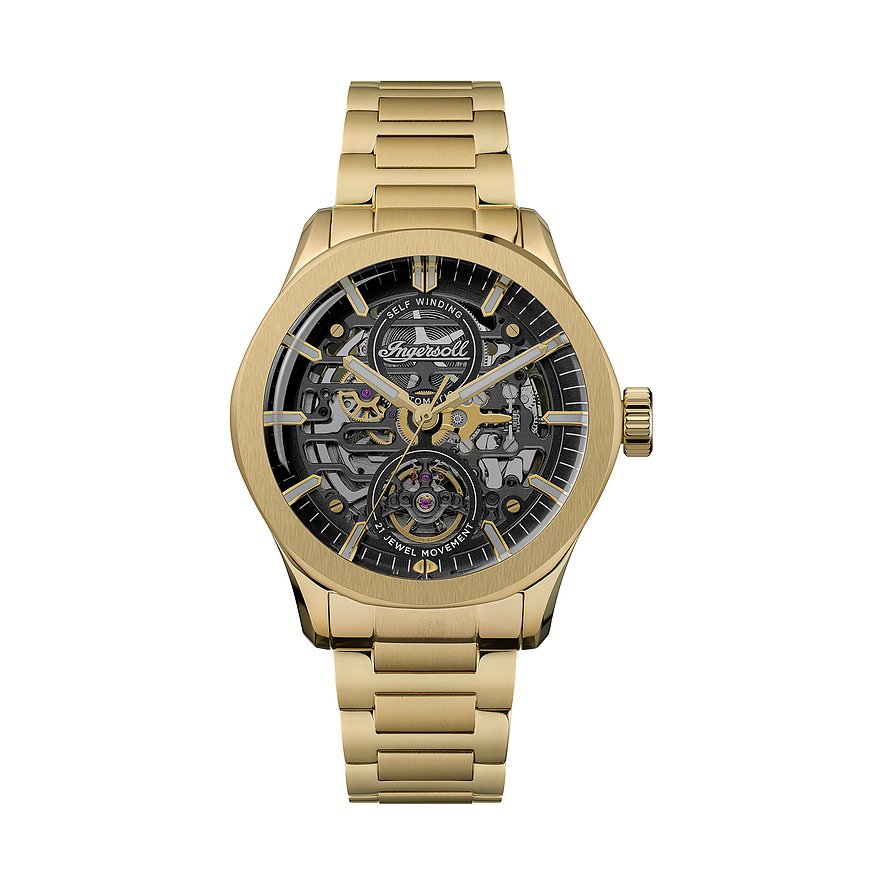 Ingersoll Herrenuhr The Bronc I16702, Herren, Edelstahl, Armband: Gold, Edelstahl, Automatik, analog