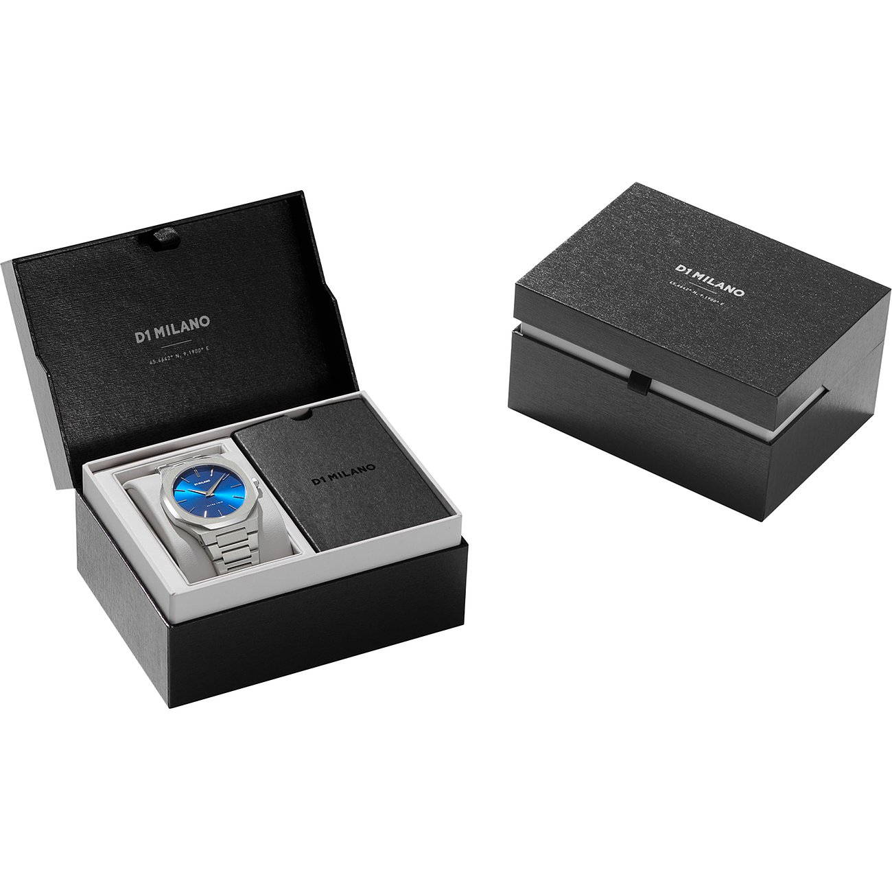 Orologio da uomo D1 Milano in acciaio inossidabile con quadrante blu e cassa color argento.