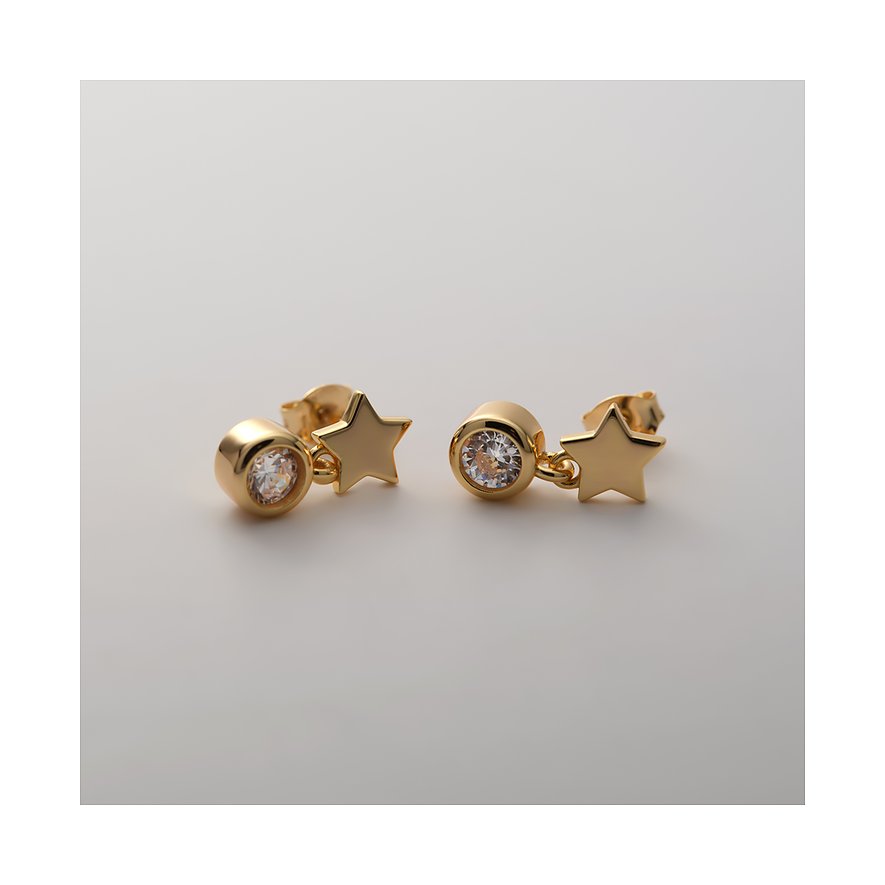 CHRIST Ohrstecker aus recyceltem Gold mit Zirkonia-Steinen und hängenden Stern-Anhängern.
