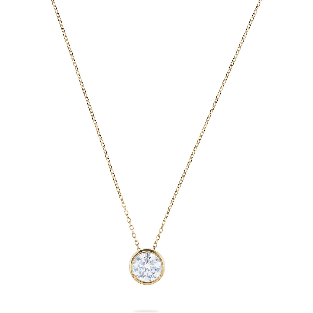 CHRIST Halsschmuck aus 585 Gelbgold mit einem runden, gefassten Diamanten in der Mitte.