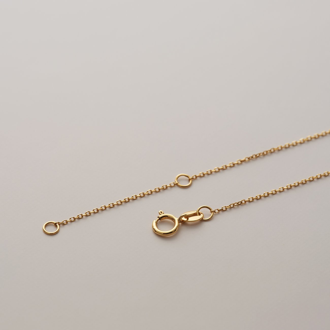 Nahaufnahme der filigranen CHRIST Halskette aus 585er Gelbgold mit Verschluss und Verlängerungskette.