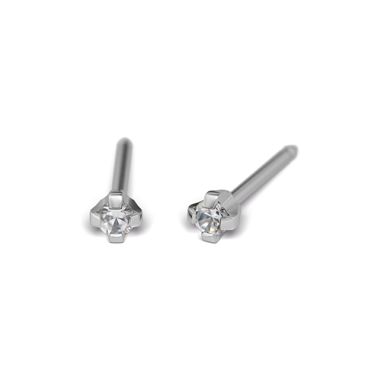 Zwei silberne Studex Ohrstecker aus Chirurgenstahl mit jeweils einem klaren Zirkonia als Farbstein.
