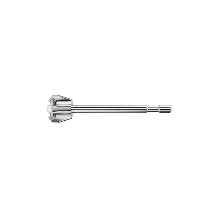 Studex Ohrstecker aus Chirurgenstahl mit einem runden, weißen Zirkonia im Krappenfassung, seitliche Ansicht.