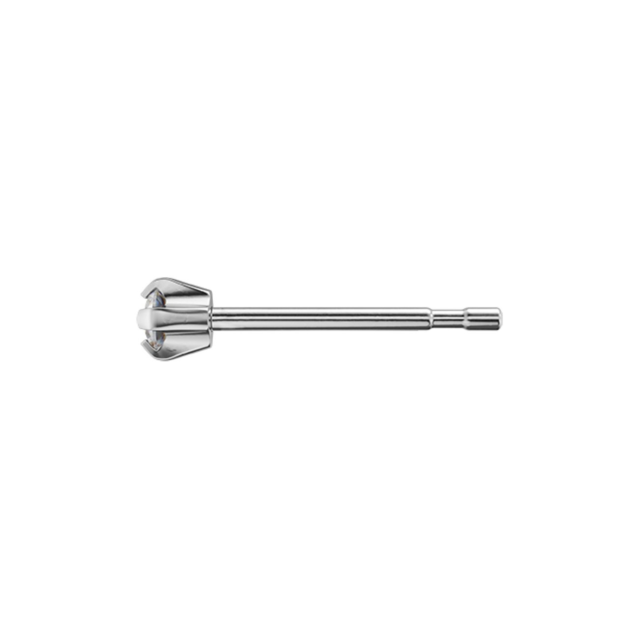 Studex Ohrstecker aus Chirurgenstahl mit einem runden, weißen Zirkonia im Krappenfassung, seitliche Ansicht.