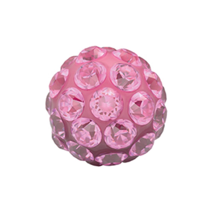 Studex Ohrschmuck aus Chirurgenstahl: pinker, kugelförmiger Ohrstecker, besetzt mit vielen symmetrischen rosafarbenen Schmucksteinen.