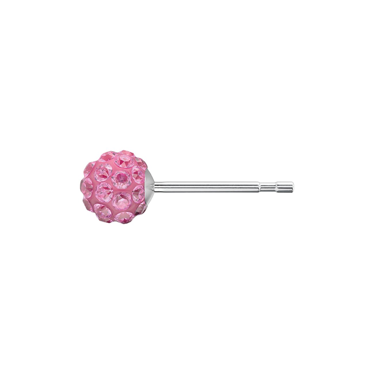 Studex Ohrstecker aus Chirurgenstahl: Kugel mit vielen kleinen rosafarbenen Schmucksteinen besetzt.