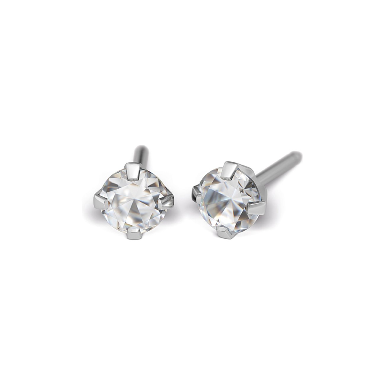 Zwei Studex Ohrstecker aus Chirurgenstahl mit jeweils einem funkelnden, runden Zirkonia Farbstein.