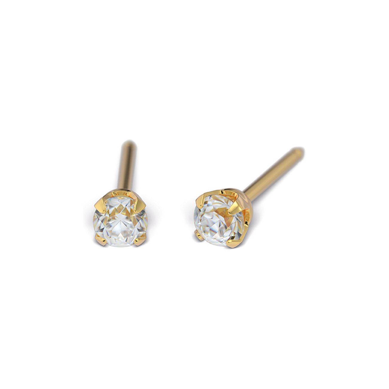 Ein Paar goldfarbene Ohrstecker von Studex aus Chirurgenstahl, besetzt mit funkelnden Zirkonia-Farbsteinen.