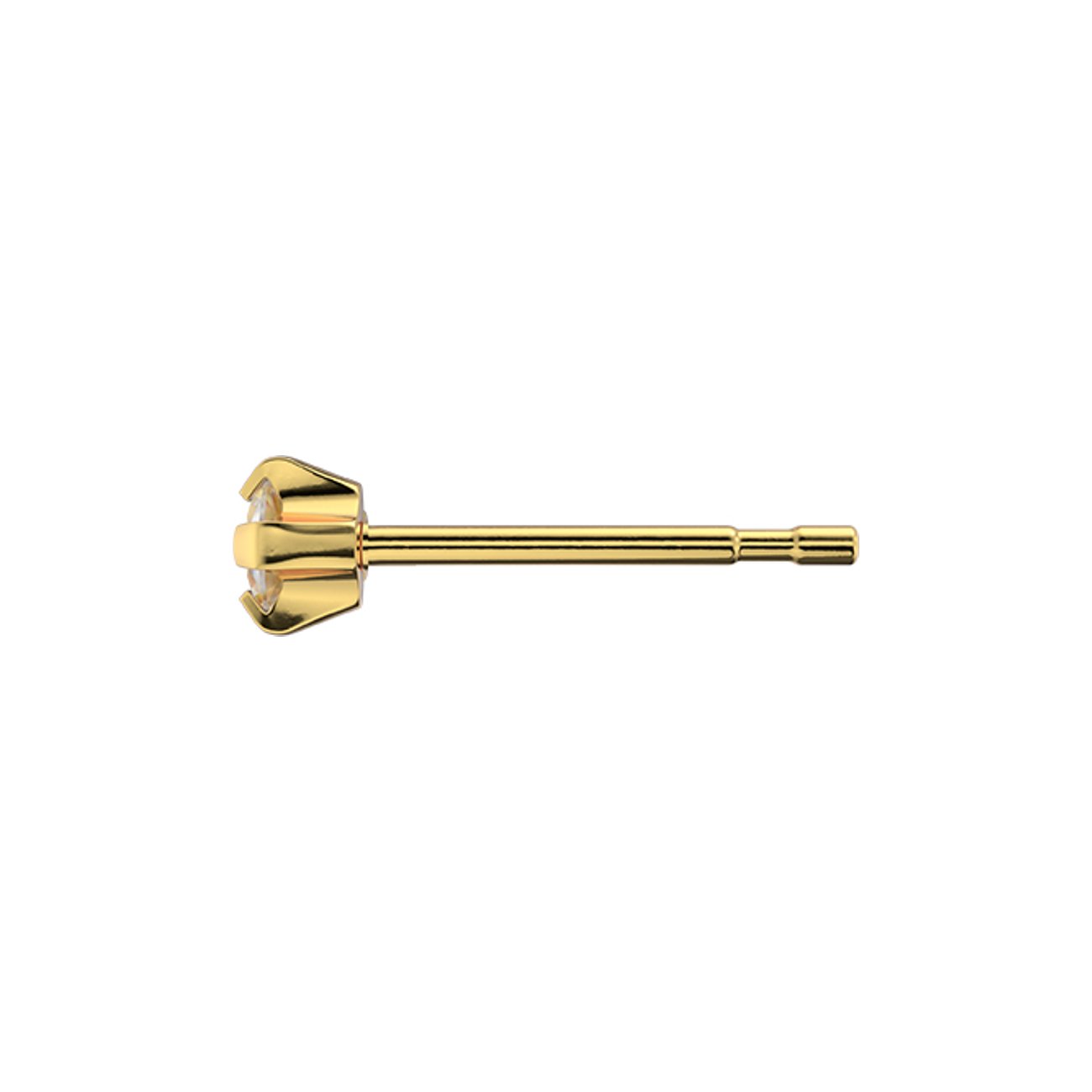Ein einzelner Studex Ohrstecker aus goldenem Chirurgenstahl mit einem klaren Zirkonia Edelstein.