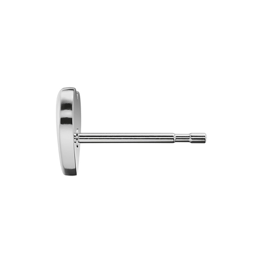 Studex Ohrstecker aus Chirurgenstahl, glänzend, Kreis/Oval, von der Seite fotografiert.