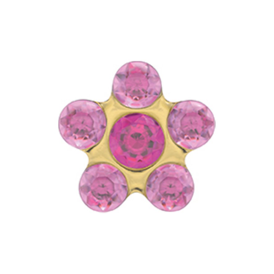 Studex Ohrstecker, Chirurgenstahl goldfarben, Blumenform mit fünf rosafarbenen und einem dunklen pinkfarbenen Schmuckstein.