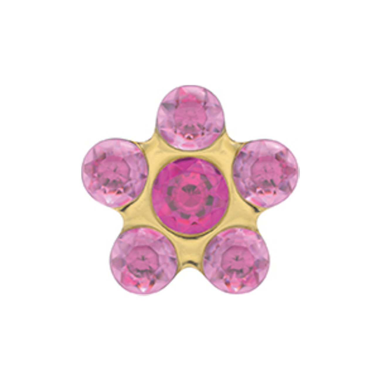 Studex Ohrstecker, Chirurgenstahl goldfarben, Blumenform mit fünf rosafarbenen und einem dunklen pinkfarbenen Schmuckstein.