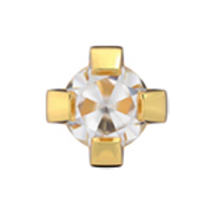Ein Studex Ohrschmuck aus gelbgoldfarbenem Chirurgenstahl mit einem Zirkonia Farbstein in Viererfassung.